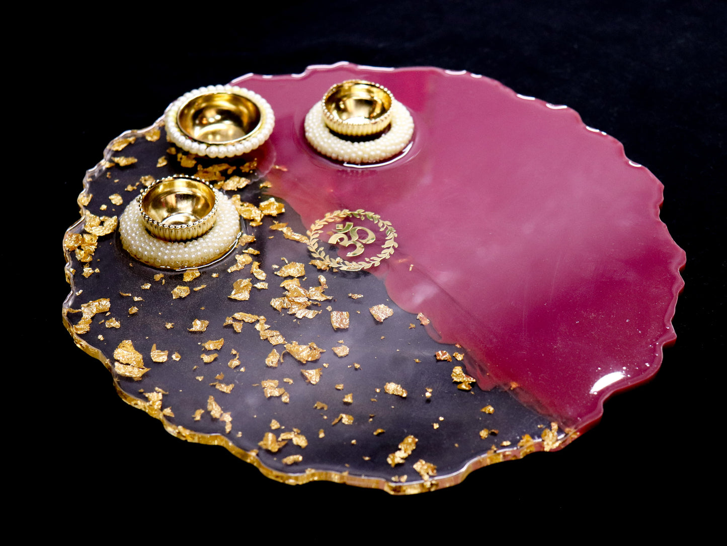 Resin Pooja Plate - Burgundy with Glitter