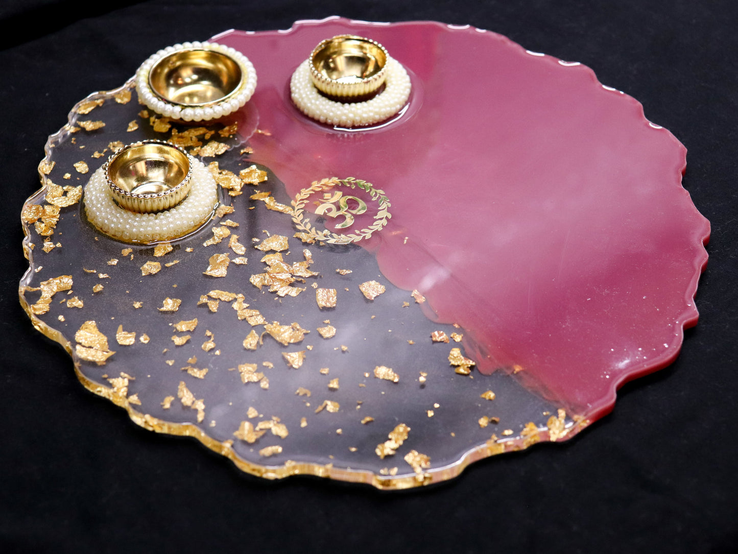 Resin Pooja Plate - Burgundy with Glitter