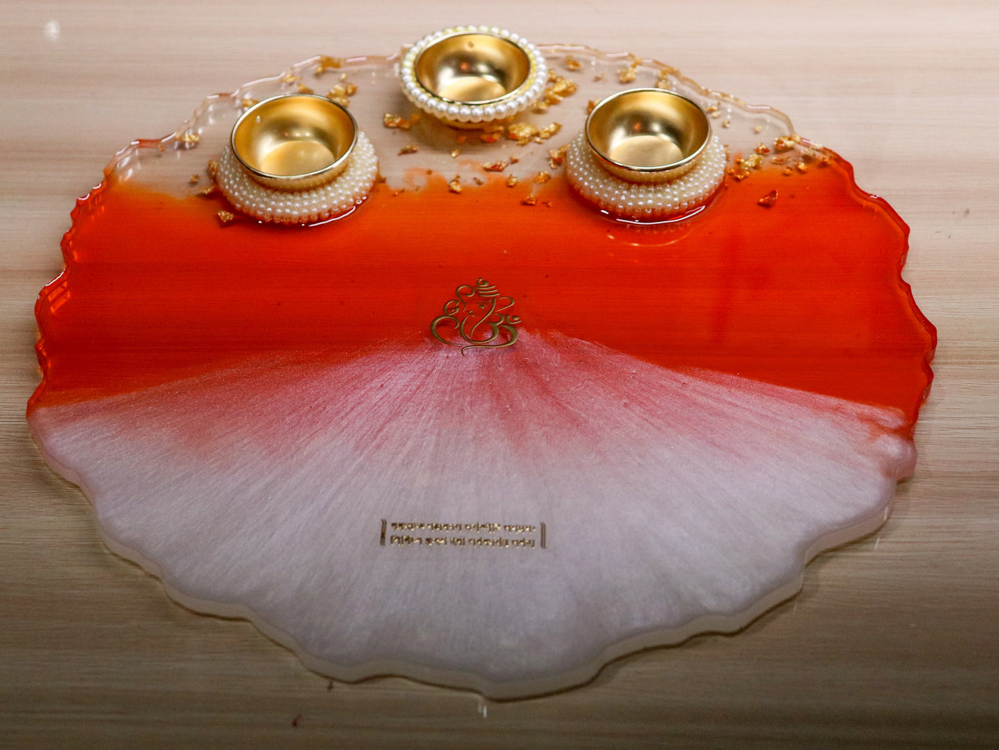 Resin Pooja Plate - Orange with Mantra