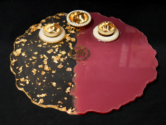 Resin Pooja Plate - Burgundy with Glitter