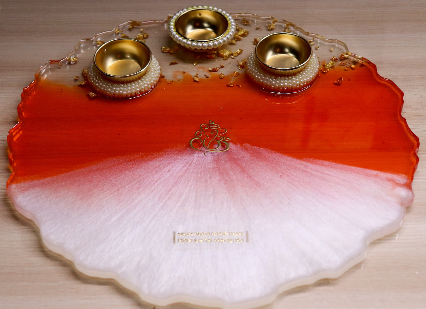 Resin Pooja Plate - Orange with Mantra