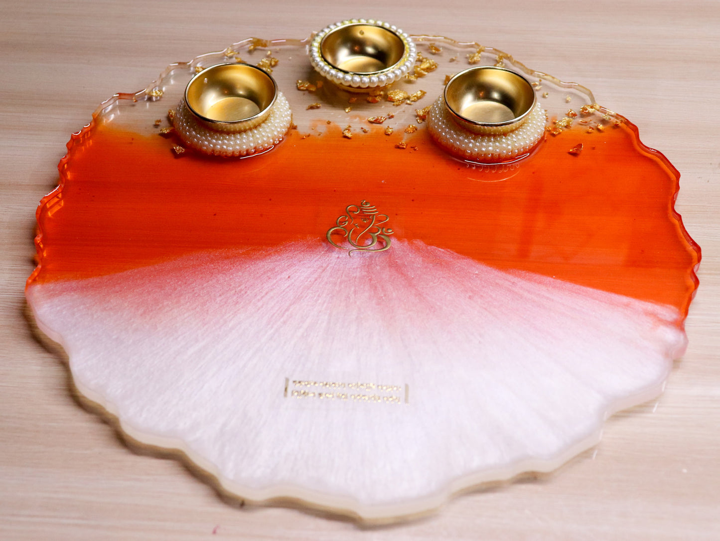 Resin Pooja Plate - Orange with Mantra