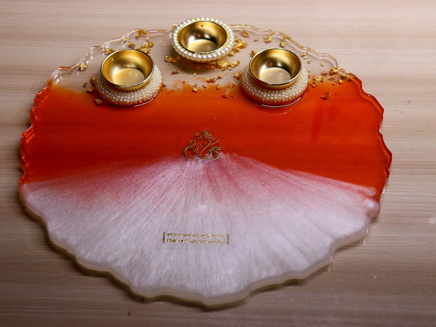 Resin Pooja Plate - Orange with Mantra