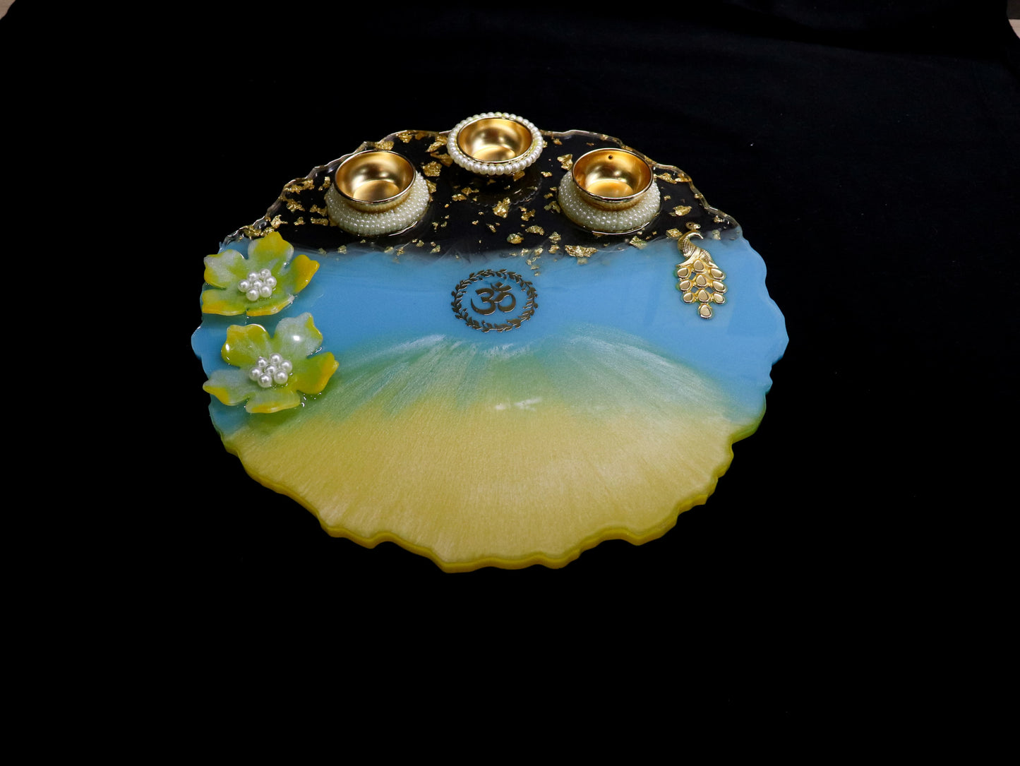 Resin Pooja Plate - Blue Yellow