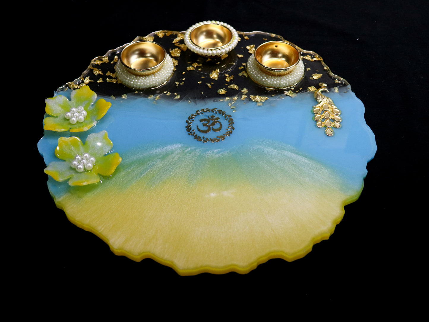 Resin Pooja Plate - Blue Yellow