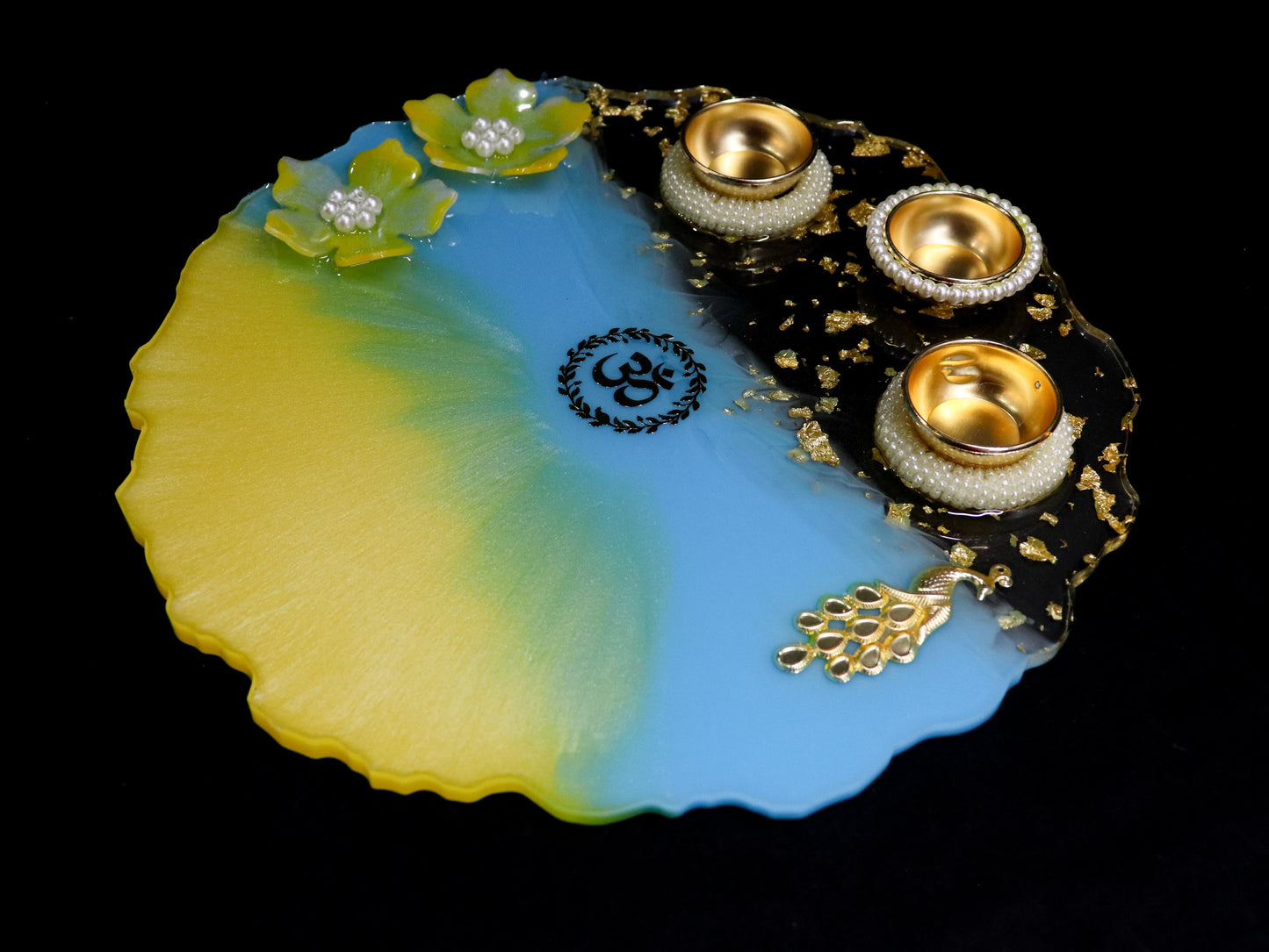 Resin Pooja Plate - Blue Yellow