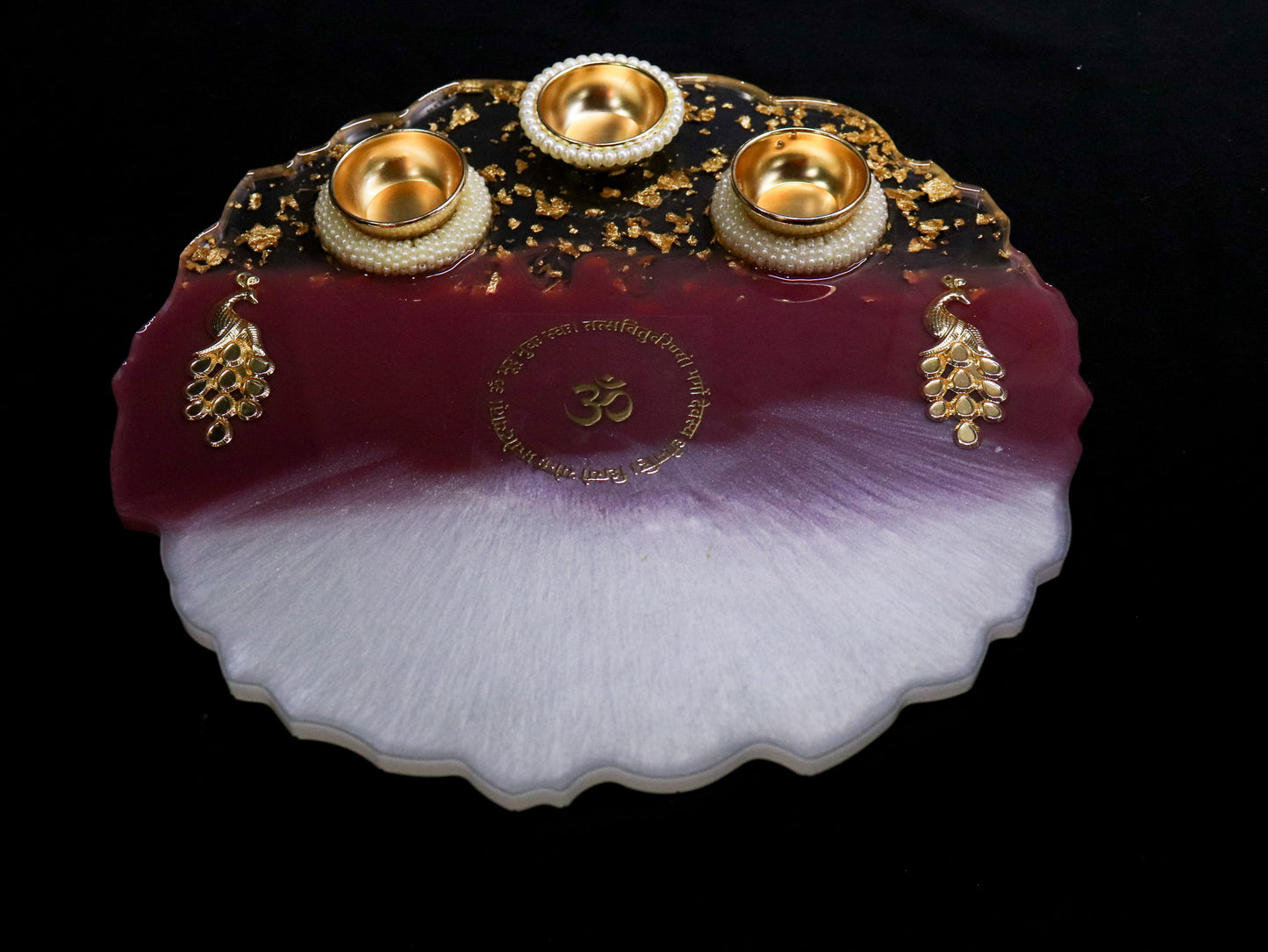 Resin Pooja Plate - Burgundy