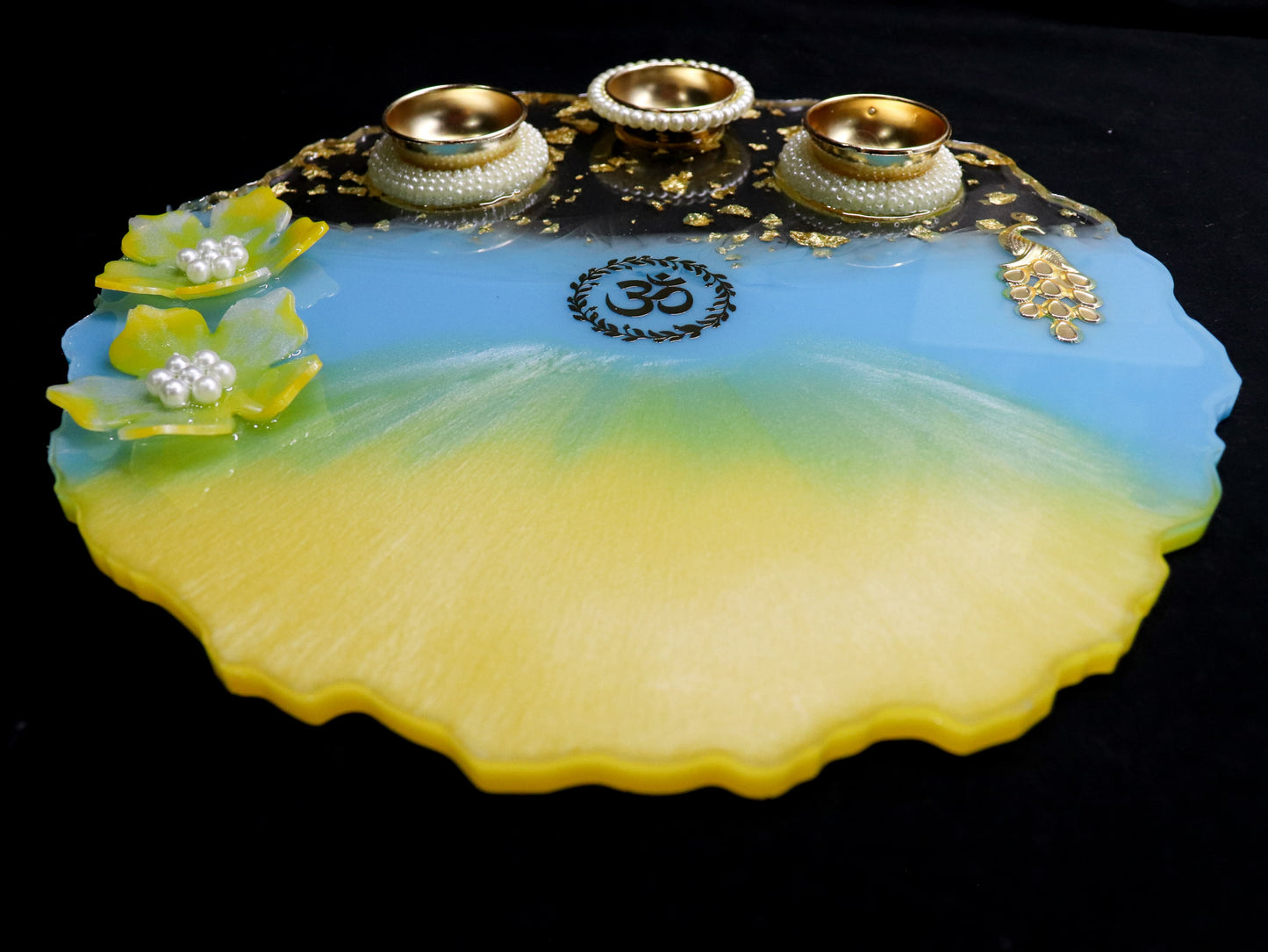 Resin Pooja Plate - Blue Yellow