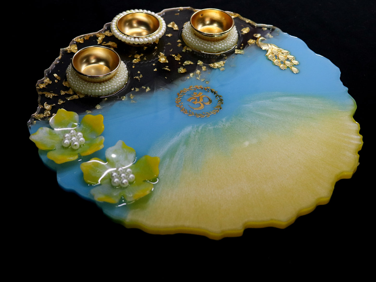 Resin Pooja Plate - Blue Yellow