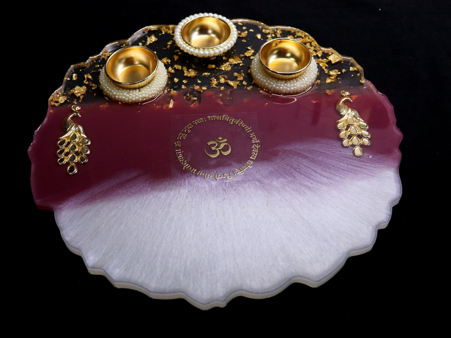 Resin Pooja Plate - Burgundy