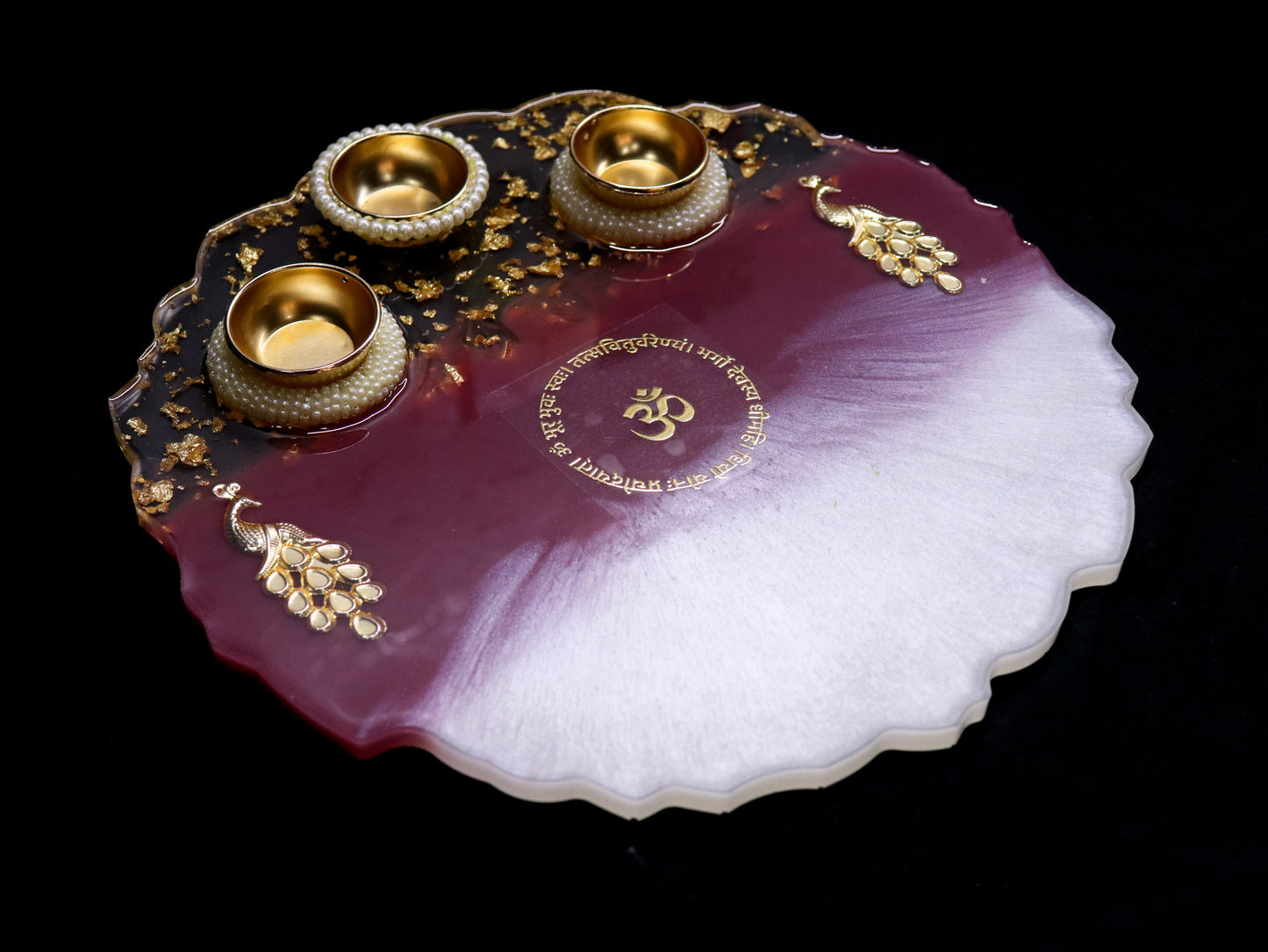 Resin Pooja Plate - Burgundy