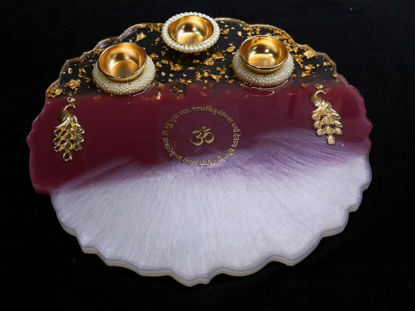 Resin Pooja Plate - Burgundy