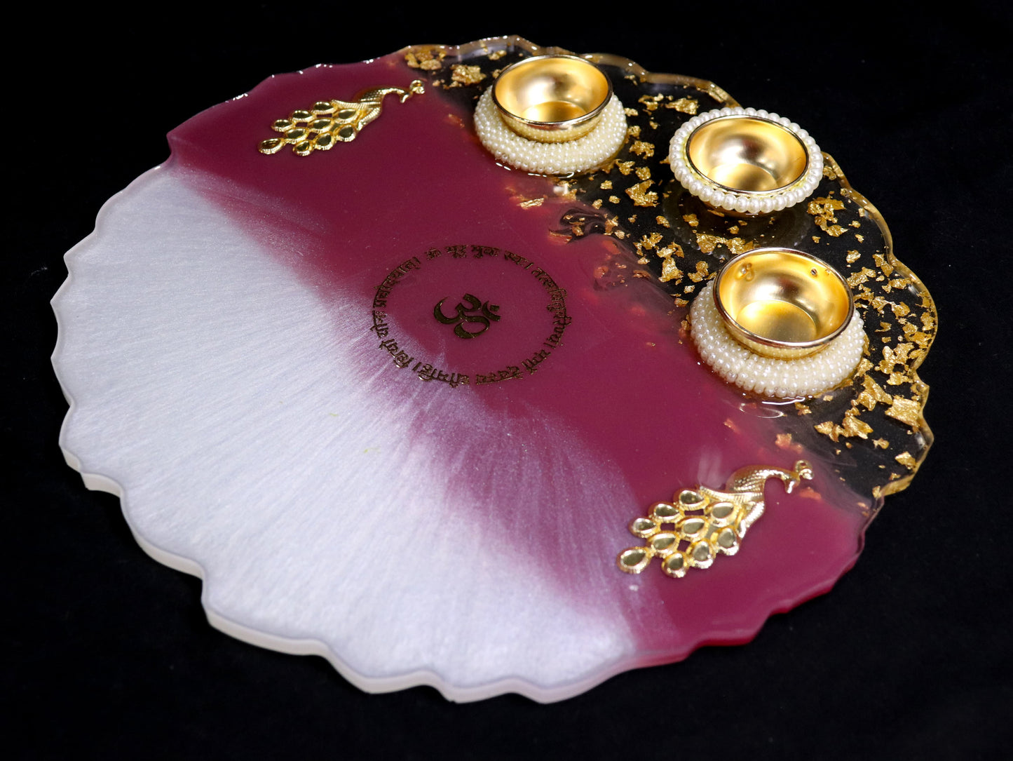 Resin Pooja Plate - Burgundy