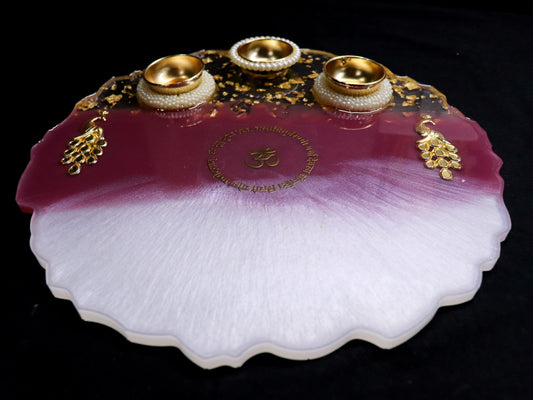 Resin Pooja Plate - Burgundy