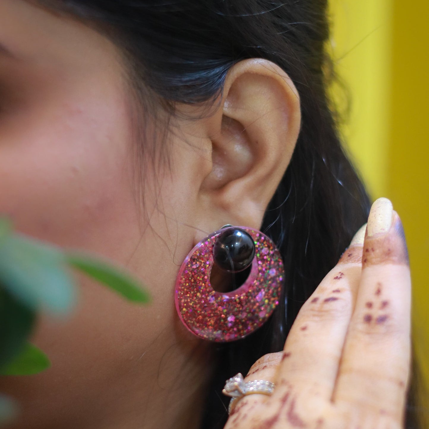 Resin Earrings - Pink & Black