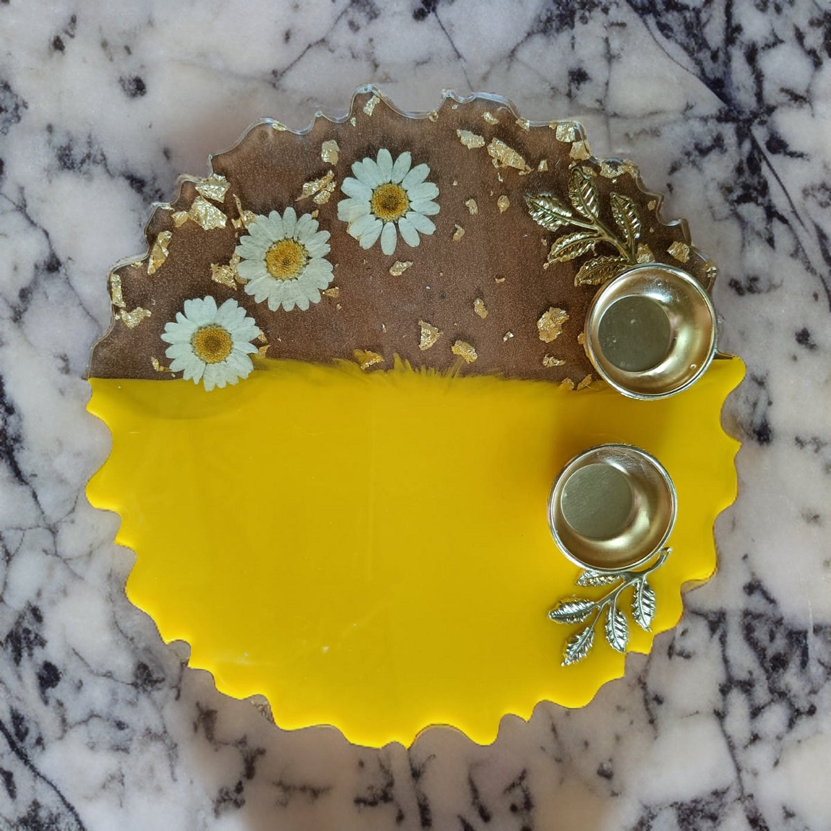 Resin Pooja Plate - Yellow