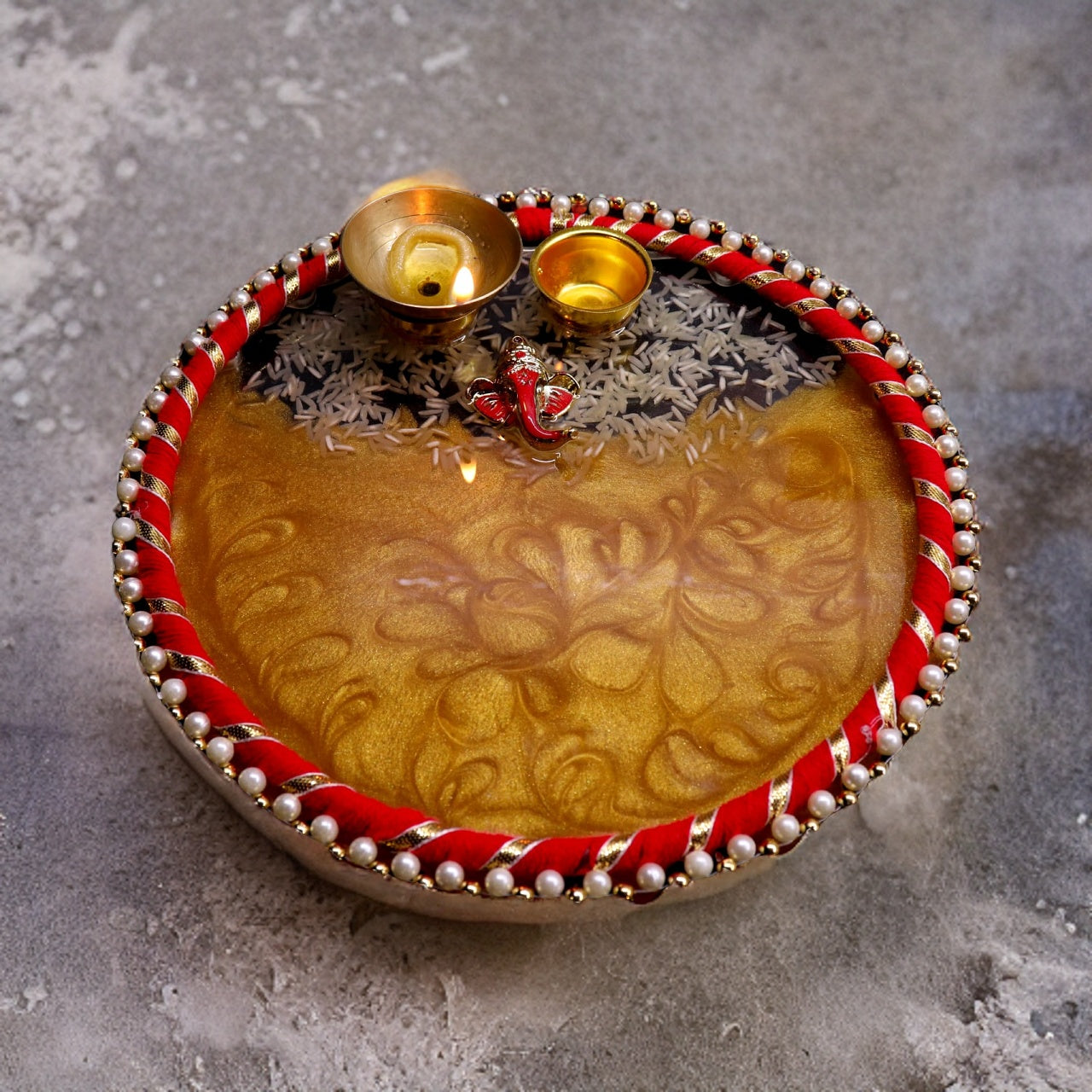 Resin Pooja Plate - Golden