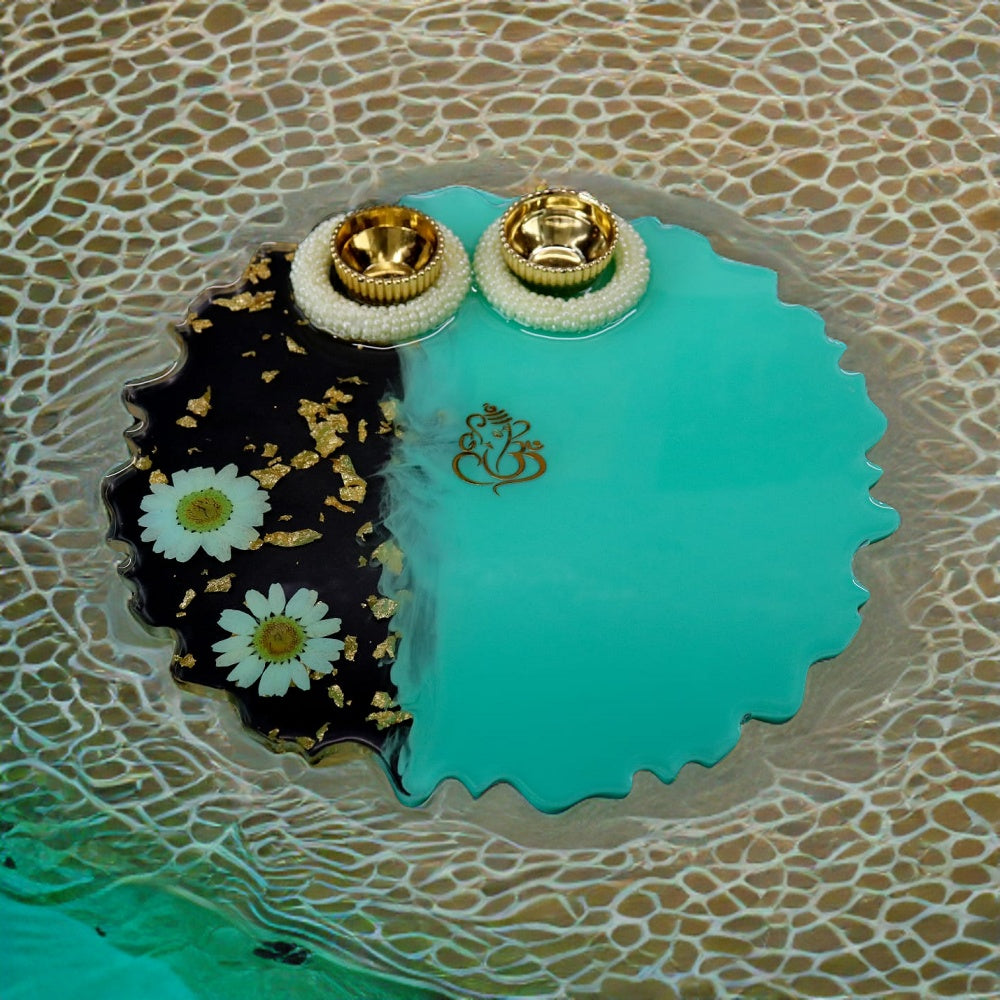 Resin Pooja Plate - Sea Green