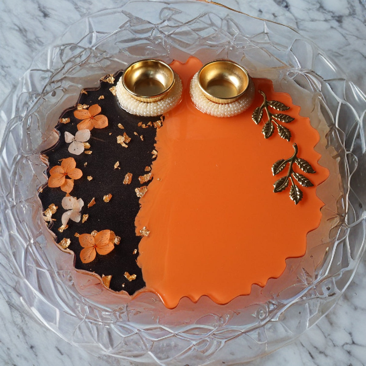 Resin Pooja Plate - Orange