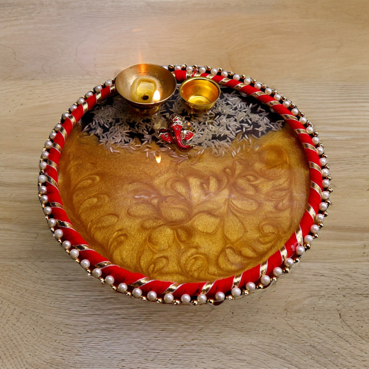 Resin Pooja Plate - Golden