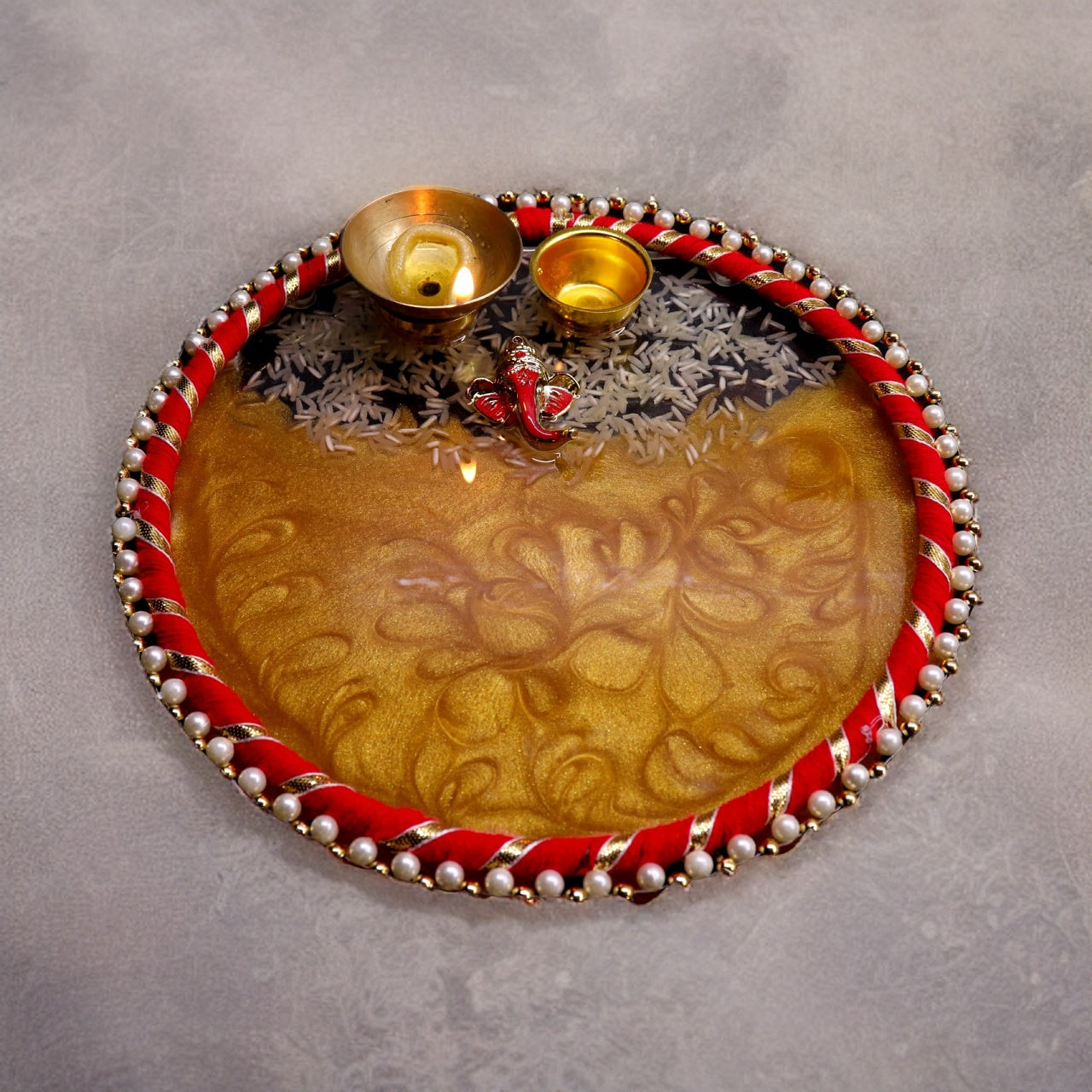 Resin Pooja Plate - Golden