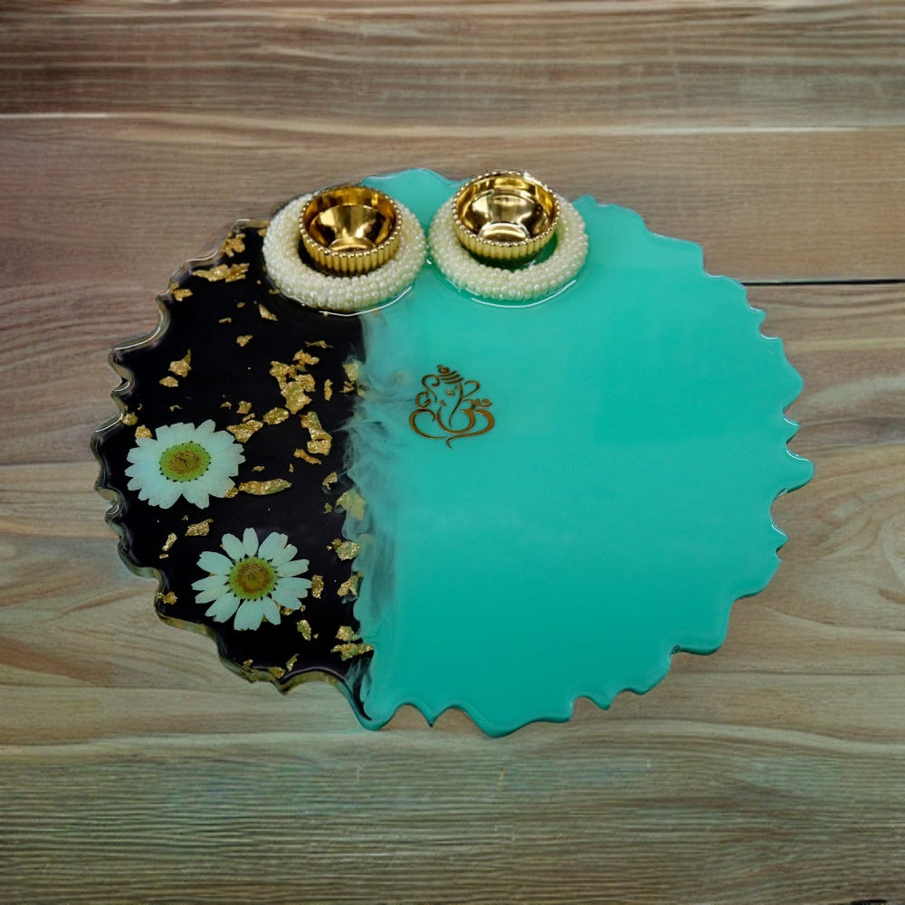 Resin Pooja Plate - Sea Green