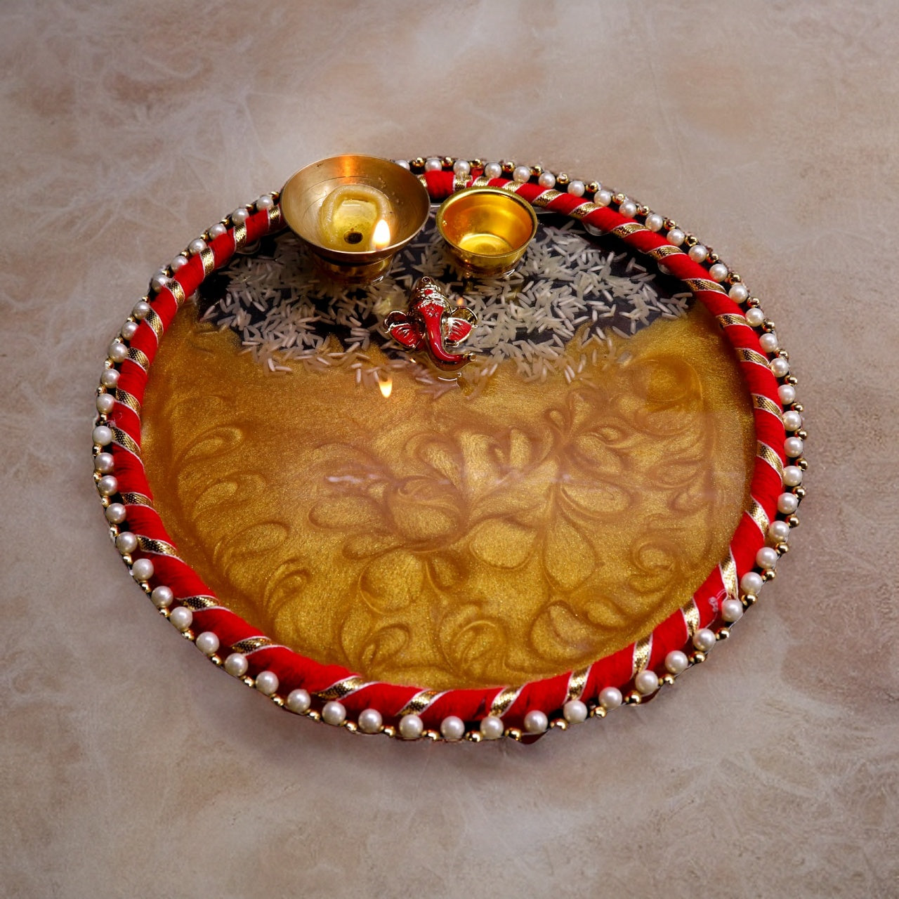 Resin Pooja Plate - Golden