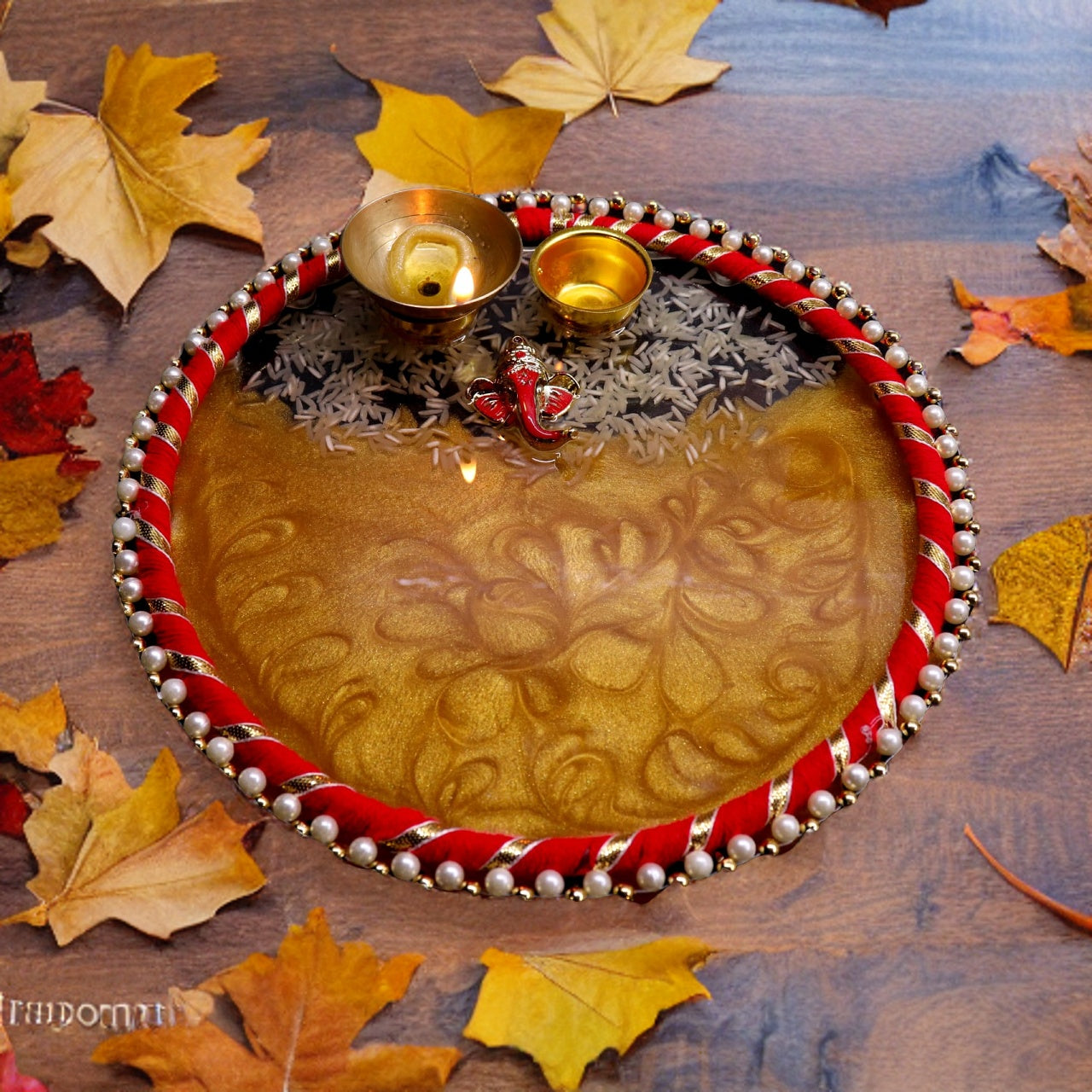 Resin Pooja Plate - Golden