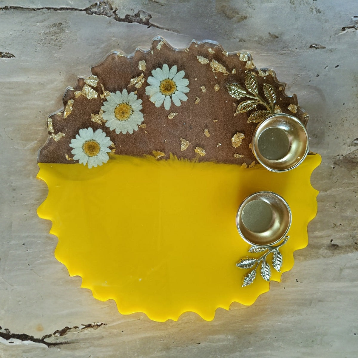 Resin Pooja Plate - Yellow