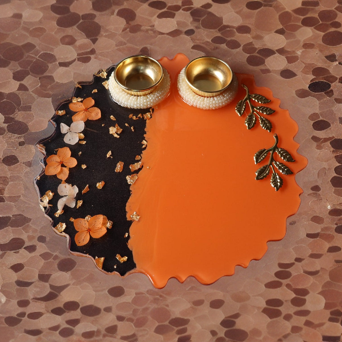 Resin Pooja Plate - Orange