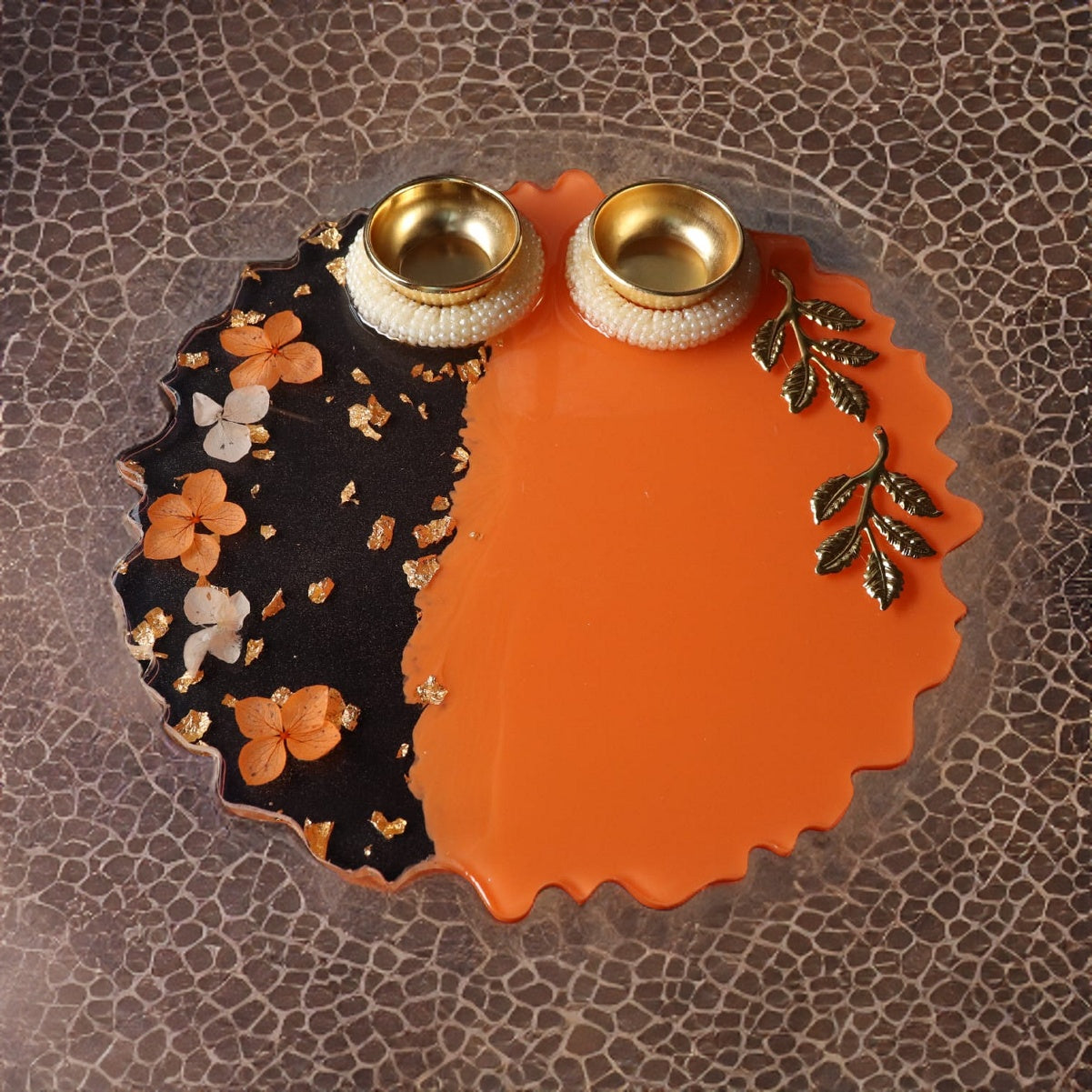 Resin Pooja Plate - Orange