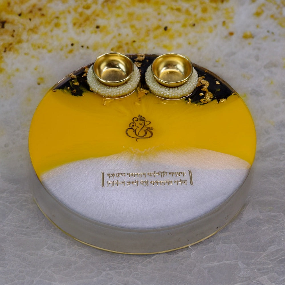 Resin Pooja Plate - Yellow & White