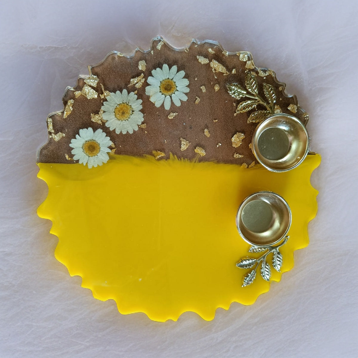 Resin Pooja Plate - Yellow